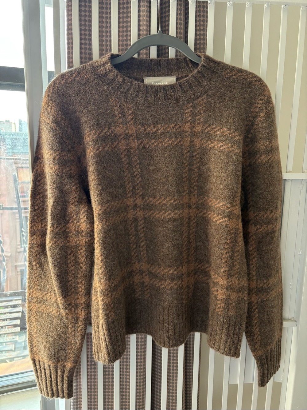 Everlane Brown Plaid Crewneck Sweater